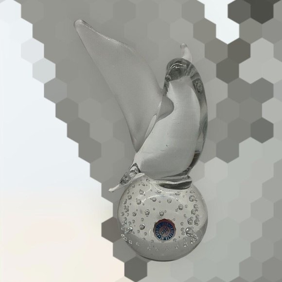 I W Rice and Company Solid Clear Art Glass Dove Paperweight with Frosted Wings - Picture 5 of 16